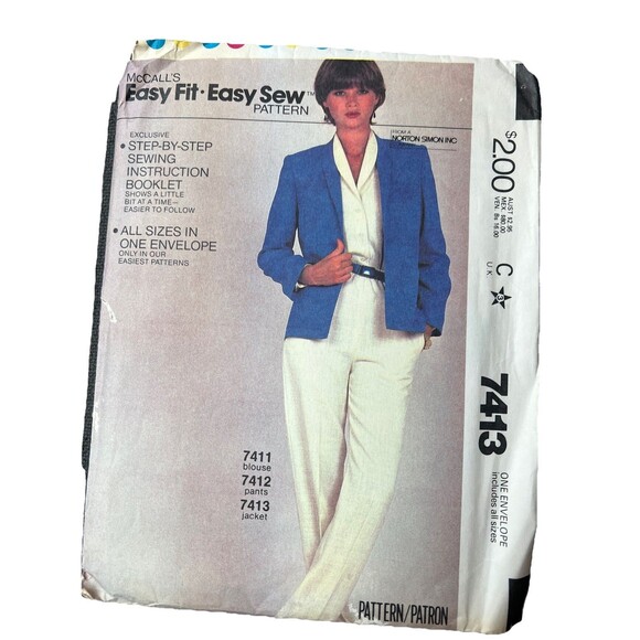 Vintage 1981 McCall's Sewing Pattern 7413 Easy Fit Blouse Pants Jacket 6 - 20 UC - Picture 1 of 2